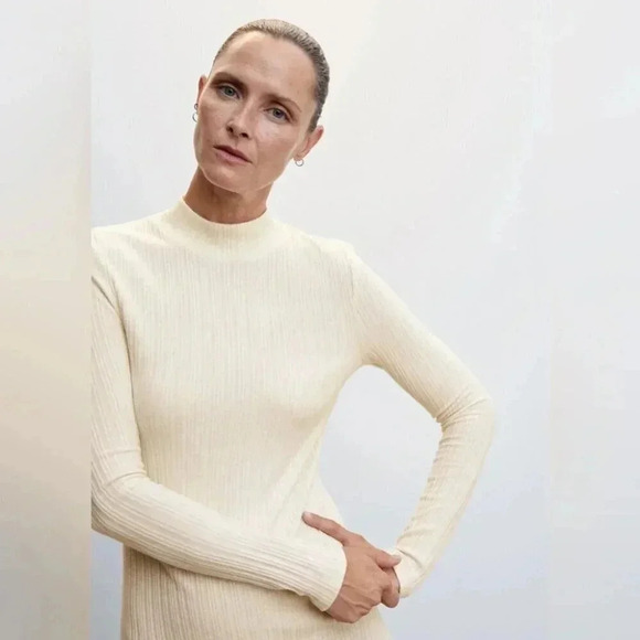 Mango Knitted Fall Mini Dress  in Cream Colour NWT - Picture 4 of 8